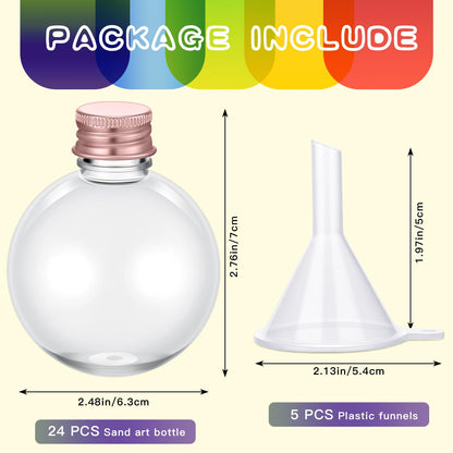 Layhit 24 Pcs Spherical Plastic Potion Bottles Ball Shape Round Bottles 3.4 oz Sand Art Jar with 5 Funnels Decorative ‌container Candy Jar for Valentines Birthday DIY Crafts(Rose Gold,Aluminum Lid)