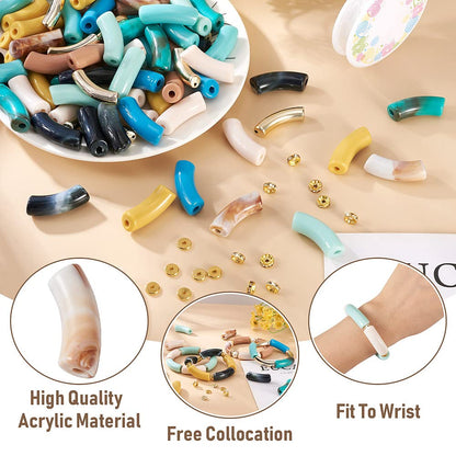 Sparkeads 110PCS Bamboo Tube Bracelet Making Kit for Women Friendship Gift Stacking Bangles Chunky Curved Acrylic Beads Rhinestone Beads Metal Spacers Elastic Thread