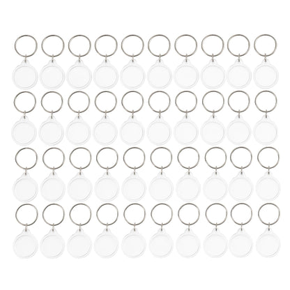 ROHIJALE 40Packs Clear Round Photo Keychains Outer diameter 1.57 Inch DIY Acrylic Blank Keychain Inserts Transparent Plastic Photo Frame Key Ring for Personalized Picture, Logo, or Crafts