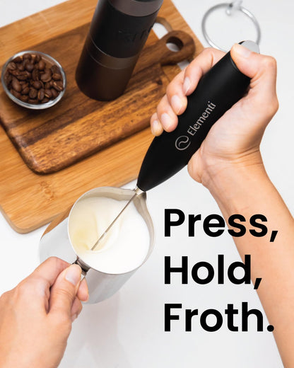 Elementi Drink Mixer Handheld - Electric Stirrer and Powerful Protein Powder Mixer Wand, Easy-to-Use Mini Frother Wand for Quick Delicious Cocktails, Milk Frother and Coffee Stirrers (Black)