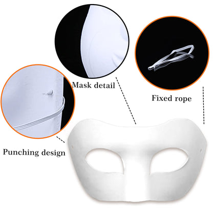 CSPRING 12PCS Cute Paper Face Paintable White Plain DIY Mask for Mardi Gras Cosplay Masquerade Dance Party
