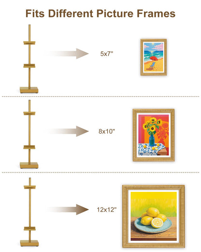 Victawks Adjustable Tabletop Easel Stand, Picture Easels for Display Up to 17" H, Gold Metal Picture Frame Holder Stand Table for Art, Photo (1 Pack)