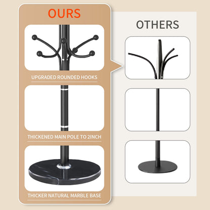 LOZABEE Metal Coat Rack Stand, Modern Freestanding Coat Rack with Natural Marble Base, Black Coat Racks and Coat Hall Tree Hanger Stand with 12 Hooks for Entryway, Hallway, Office