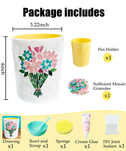 YUCHIYA DIY Glass Mosaic Pen Holder Craft Kit - Complete Materials Package for Beginners, Personalized Handmade Gift for Birthdays Holidays, Educational Art Set Develops Hands-On Skills (Pink)