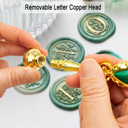 Letter Wax Seal Stamp, Ioggtser Alphabet R Wax Seal Stamp Set Including 1Pcs Copper Head with Iron Handle, 60 Pcs Wax Seal Beads, 1Pcs Wooden Melting Spoon, 2Pcs Candles, 1Pcs Wax Seal Pen