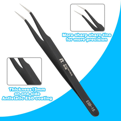 4 Pcs Precision Stainless Steel Tweezers Set, Extra-Long & Thick RL Tweezers, Straight Curved Tips, for Electronics, Jewelry, Crafts, Labs & DIY Repairs, Precision Tools
