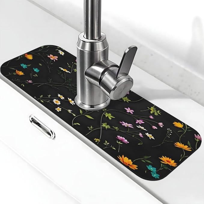 Flower Branch Pattern Design Cute Kitchen sink faucet pad, strong water