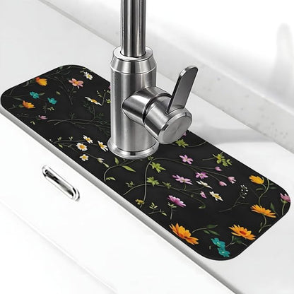 Flower Branch Pattern Design Cute Kitchen sink faucet pad, strong water