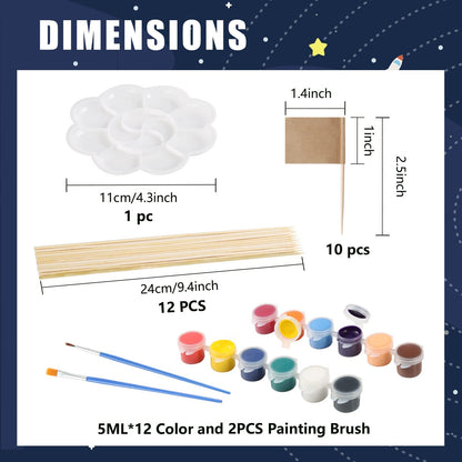 Pllieay 63PCS Solar System Foam Ball Kit Includes Color Pigments, Palette, Mixed Sized Polystyrene Spheres Balls, Toothpick Flag, Painting Brushes, Bamboo Sticks for Back to School Science Projects