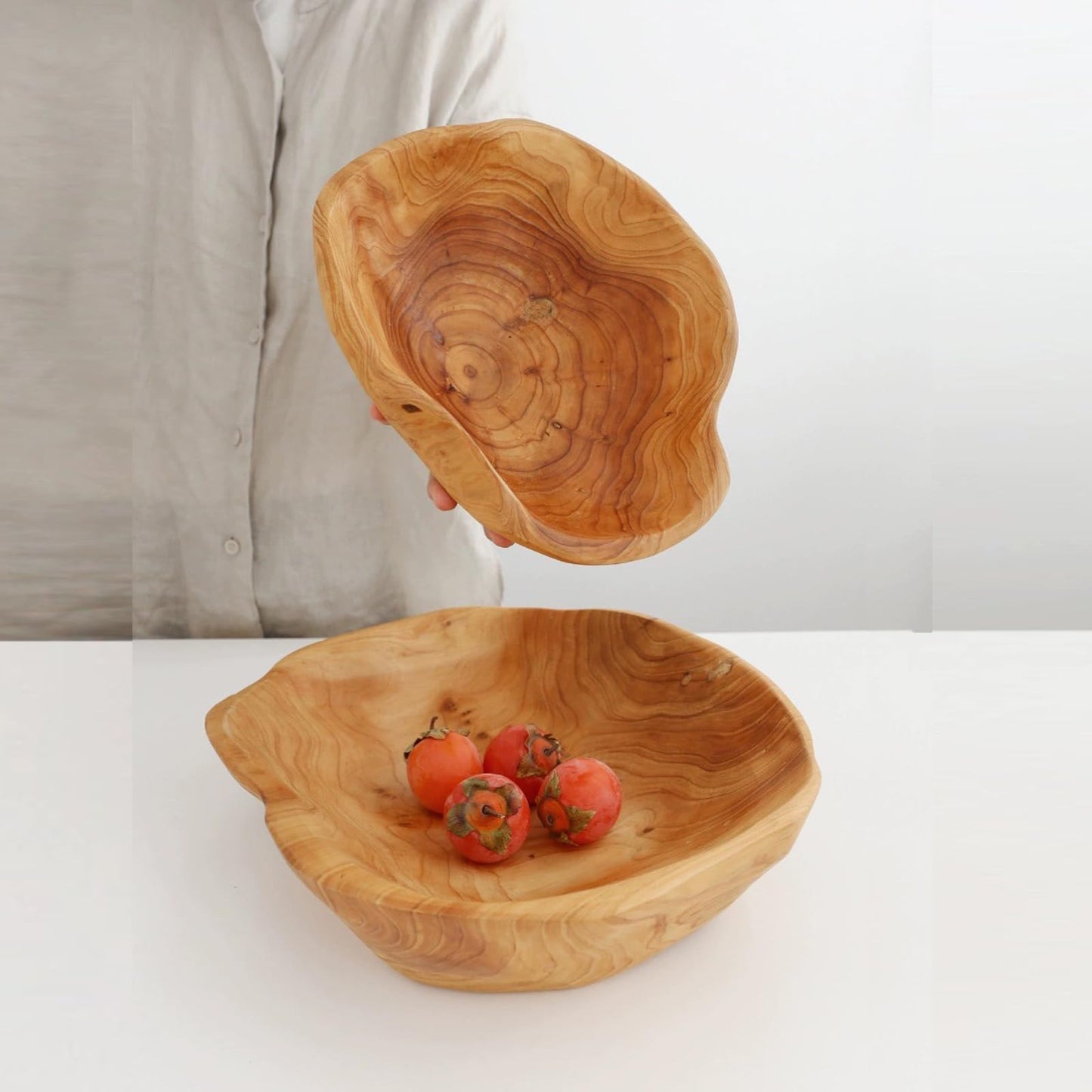 MIATTCLD Wooden Bowl Decorative Natural Wood Fruit Bowl, Irregular Creative Wood Bowls, Rustic Hand Carved Candy Snack Keys Serving Bowls for Home Decor(8"-10" Diameter)