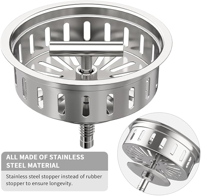 KONE 3-1/2 Inch Kitchen Sink Drain Strainer Assembly Made by All Stainless Steel