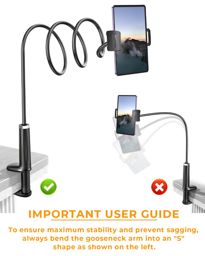 Mumay 42" Long Arm Tablet Holder for Bed with 360° Rotating Base: Flexible Gooseneck Stand Compatible with iPad Pro Air Mini | Kindle | Switch & Other 4–13" Devices