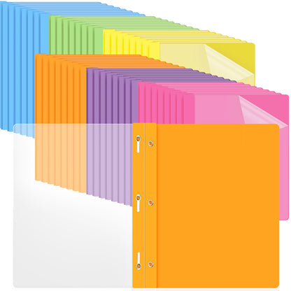Feifeiya 72 Pack Plastic Report Covers with 3 Prongs Presentation Folders Bulk, 100 Sheet Capacity, Clear Front Report Covers for Presentation Document Paper School Office Supplies (Fresh Colors)