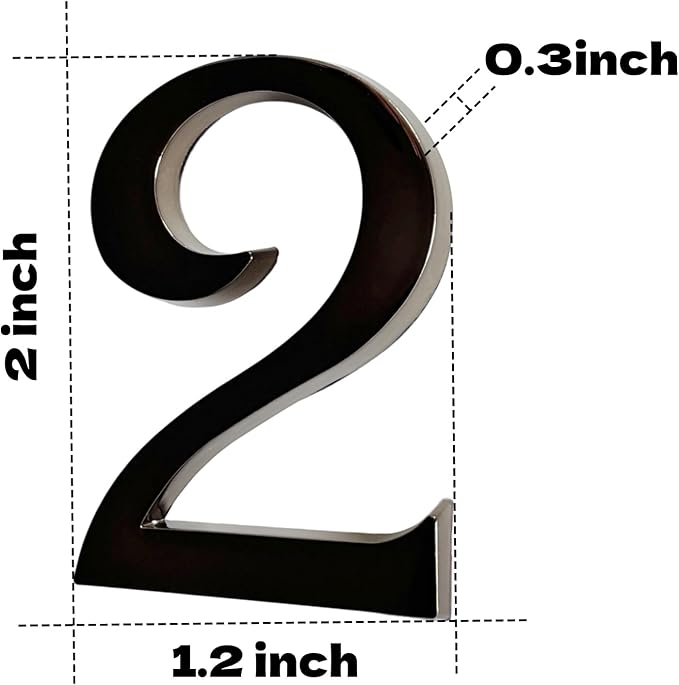 Mailbox Numbers 2 Inch, Black Door Address Number Stickers for Aprtment Office Home Room, Metal Shiny, Indoor or Outside all Suitable. (Dark, 2" - Set of 20)