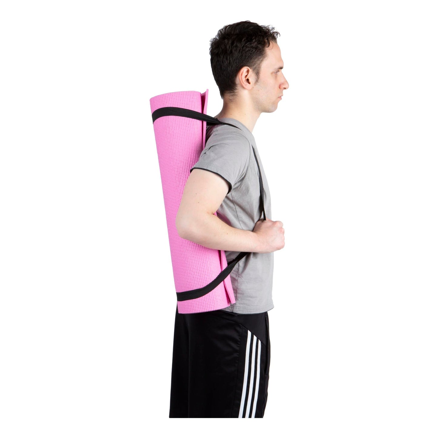 Mind Reader YOGAPVC-PUR All Purpose Extra Thick Yoga Fitness & Exercise Mats with Carrying Strap, High Density Anti-Tear, Blue
