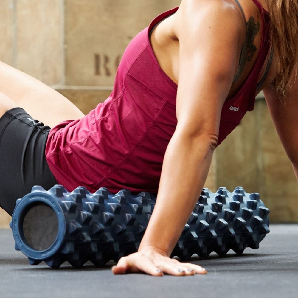 RumbleRoller - Extra Firm Textured Muscle Foam Roller Manipulates Soft Tissue Like A Massage Therapist (Black, Mid Size)