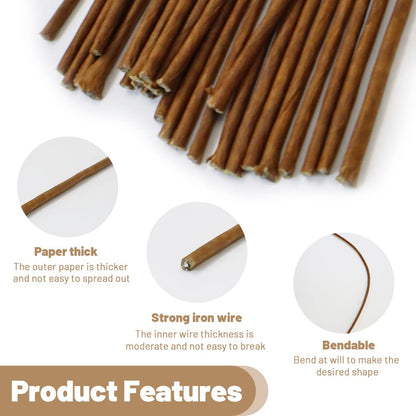 80Pcs Floral Wire, 30cm/11.8in Length 3mm/0.12in Diameter Floral Stems, 18 Gauge Flower Wire Wrapped with Paper, Florist Wire for Artificial Flowers, Wreath, Bouquet (Brown)