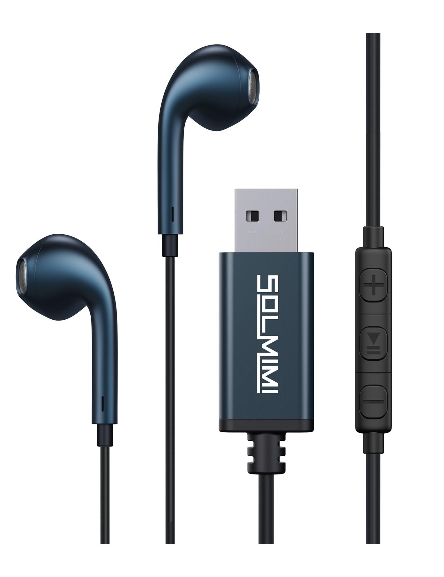SOLMIMI USB Earbuds with Microphone for PC Laptop, 2M/6.5ft USB-A Headset Headphone with Microphone for PC Computer Laptop PS4 PS5 Notebook Desktop Office Home with Volume Control& Mute