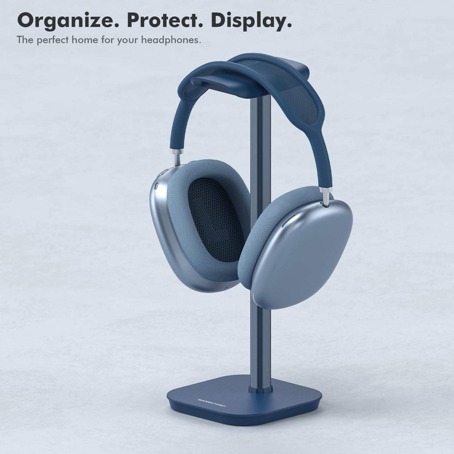 MANMUVIMO Headphone Stand, Desktop Headset Holder Heavy Base Desk Earphone Stand Aluminum Gaming Headset Hanger Rack for AirPods Max, AirPods, AirPods Pro, Sony, Beats, Bose, Razer and More(Blue)