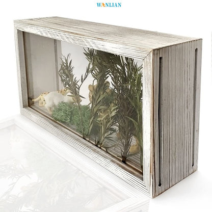 Shadow Photo Frame,Wooden Double-Sided High-Definition Plexiglass Storage Box, DIY Display Box, Suitable for Dried Flowers, Specimens, Handicrafts, Baby Souvenirs and Photos (Rustic White)