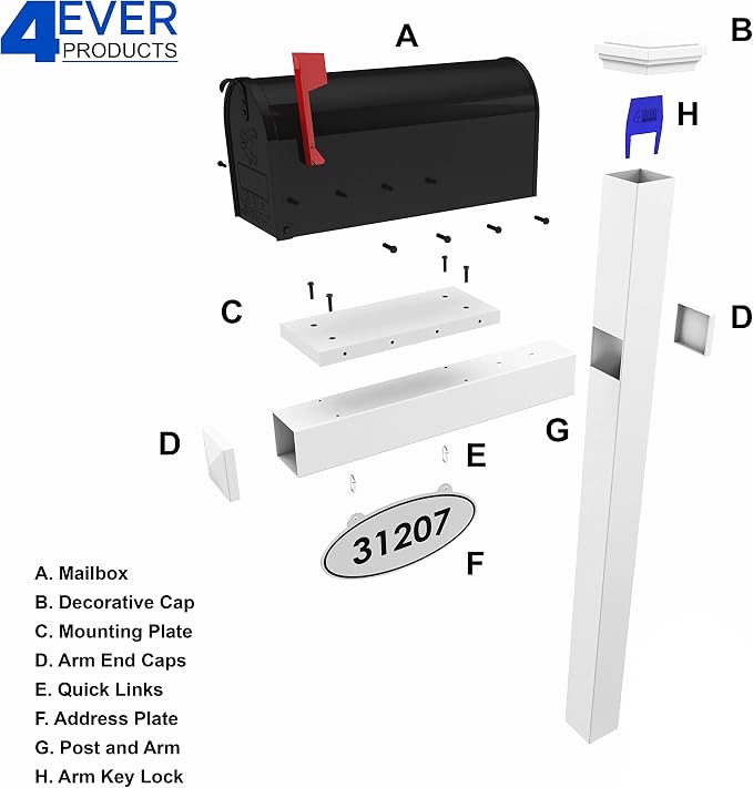 The Harrison Vinyl/PVC Mailbox Post - White (Includes Mailbox)
