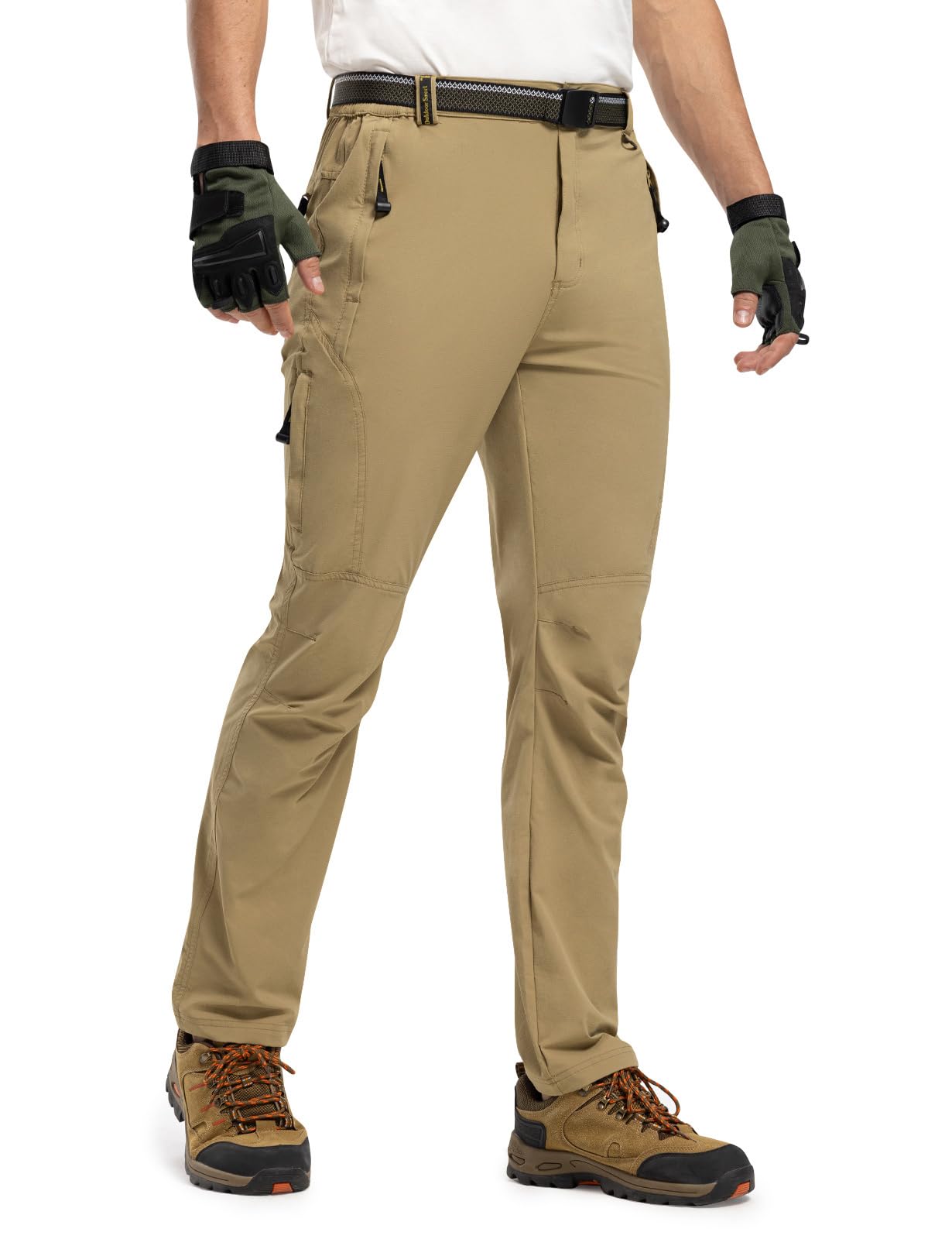 TBMPOY Men's Windproof Waterproof Athletic Pants for Outdoor Work Hiking Breathable Pants Thin Khaki L