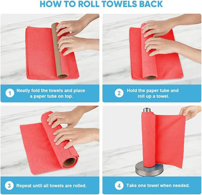 AIDEA Microfiber Cleaning Cloth Roll, 75PK Red, Reusable Paper Towels Tear Away