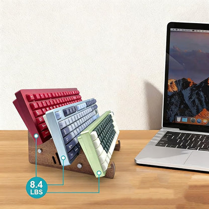 DHUJBFF 3-Tier Wood Keyboard Stand Detachable Display Rack for Mechanical Keyboards, Computer, Tablet, Desk Organizer with Sapele Wood, Easy Assembly, Strong Load Bearing for Office/Gaming