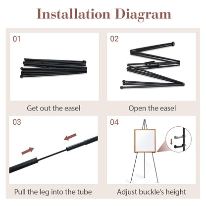 AZEAM 63" Easel Stand for Sign, 6 Pack Portable Easel for Painting, Foldable Black Metal Easel Display Stand Poster Holder Adjustable Sign Stand for Display Wedding Arts Poster