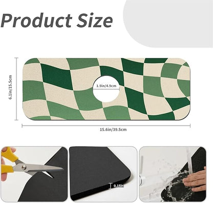 Kitchen Sink Splash Guard，Green-and cream checkered Faucet Mat Sink