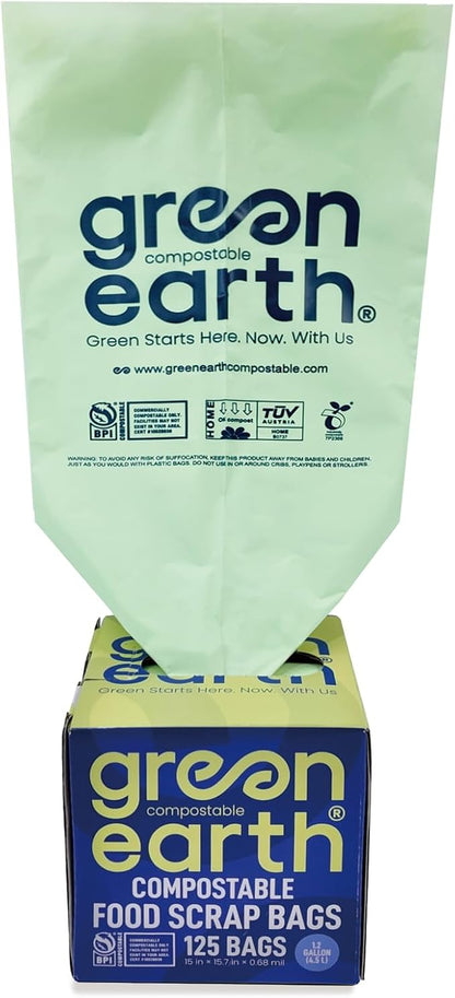 Green Earth Compostable Bags for Countertop Compost Bins, 1.2 Gallon, Extra