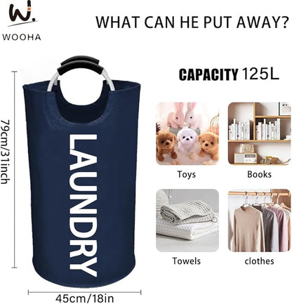 WOOHA 125L Large laundry basket, Collapsible laundry hamper, Tall Clothes