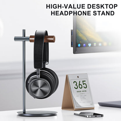QzheMuw Oak Headphone Stand, Wood Headset Stand for Desk, Universal Holder for Airpods max, Bose, Beats, Gaming, Apple Vision Pro, VR Display Stand (Gray)