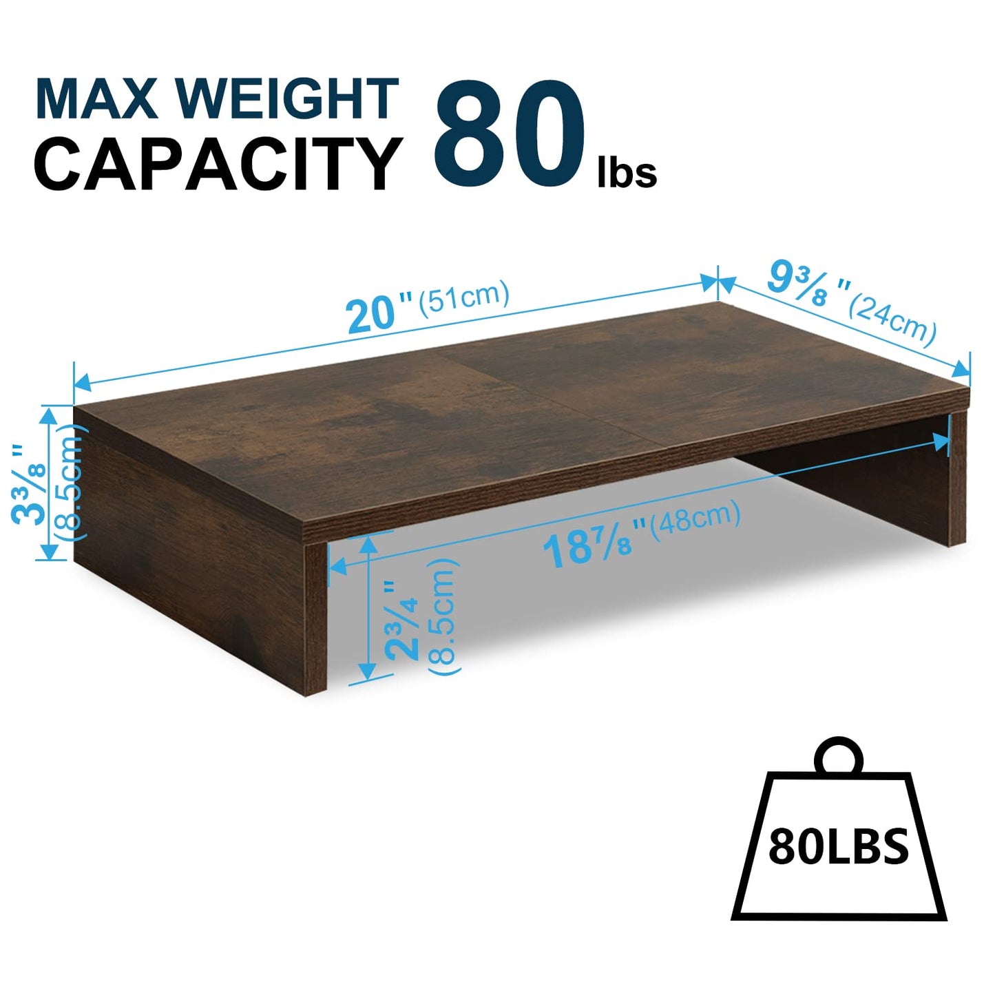 TEAMIX 42 inch+20 inch Monitor Stand Wood & Steel Desktop Riser for for Desktop Office Desk Organizers