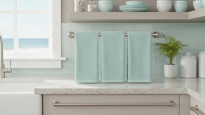 Seafoam Light Sage Aqua Mineral Green Kitchen Hand Dish Towels: Oversized 28" x
