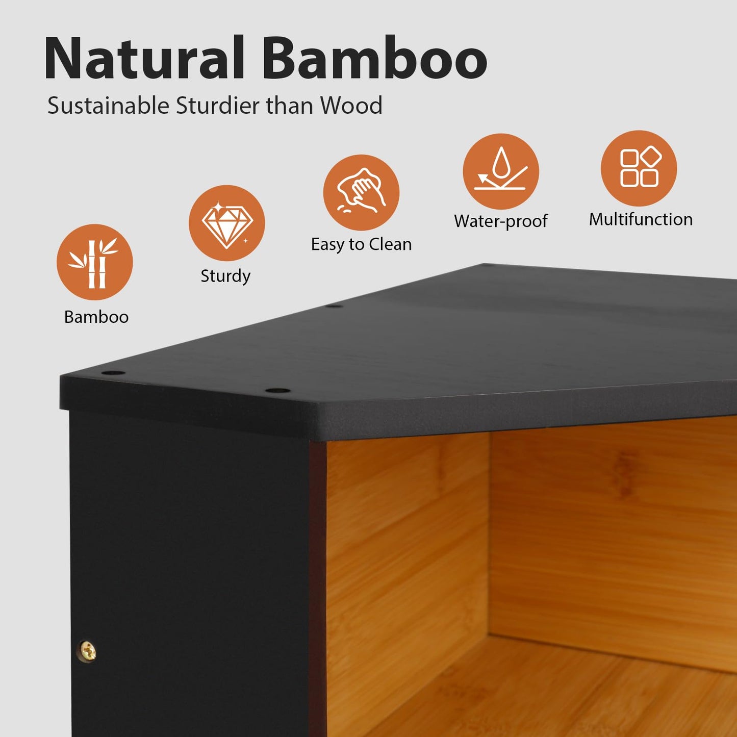Bamboo Corner Bread Box for Kitchen Countertop - Double Layer Bread Storage with Clear Window, Black Wooden Bread Keeper Organizer for Homemade Bread, Under Cabinet Mount, Fits Countertop & Pantry