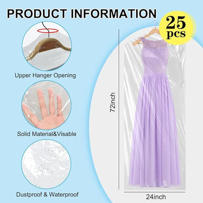 BEISHIDA 25PCS 72 Inch Plastic Garment Bag-Plastic Clear Dry Cleaner Laundry