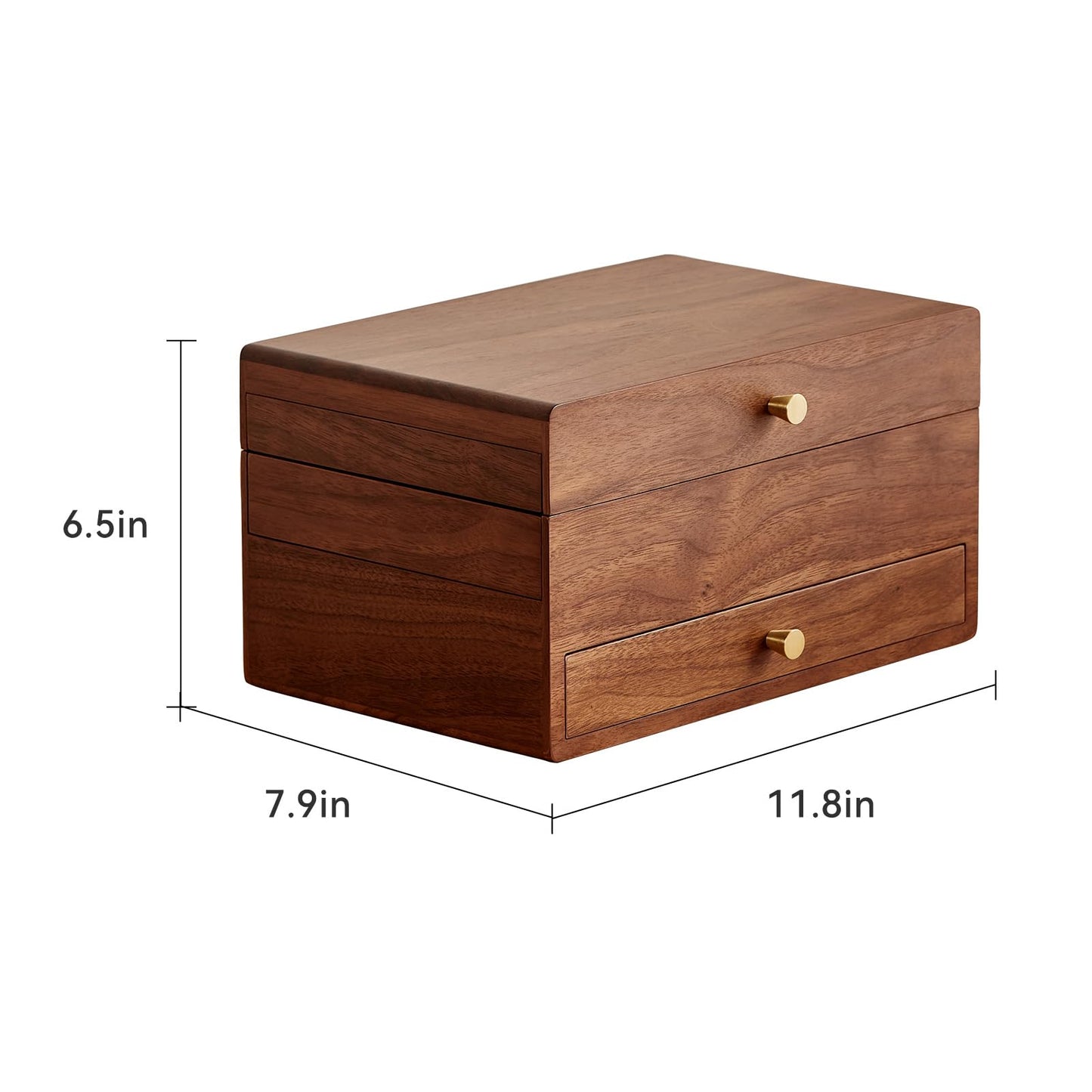 Homruilink Wooden Jewelry Box for Women, 3 Level Multi-functional Drawers Black Walnut Jewelry Organizer Box, Watch, Necklace, Ring, Earring Storage, Fathers Day Gift (With Mirror B)