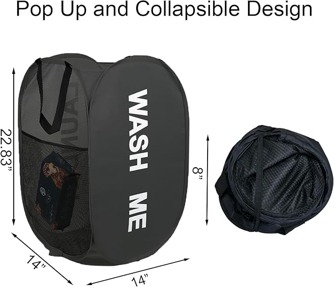 2Pack Mesh Pop Up Laundry Hamper, Foldable Laundry Basket