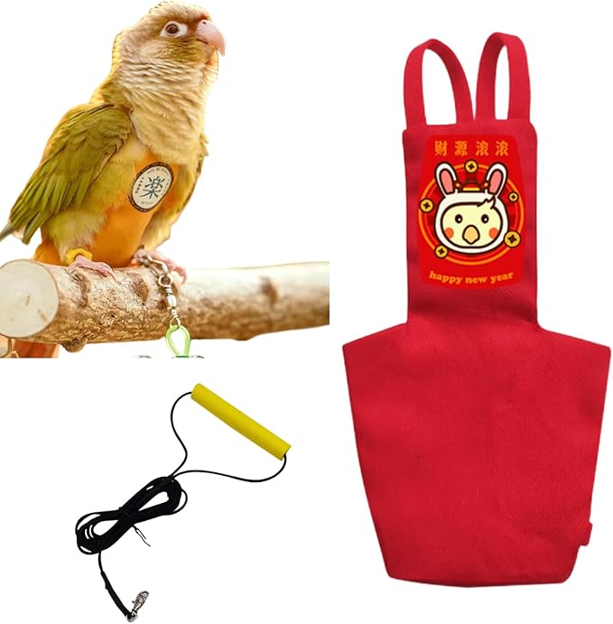 MANON ROSA Bird Diapers Leash Set Washable Reusable Handmade Flight Suit Waterproof Inner Layer - Protective Parrot Nappy Clothes Parakeets Macaws Budgies Canaries (Red5,Lovebird)