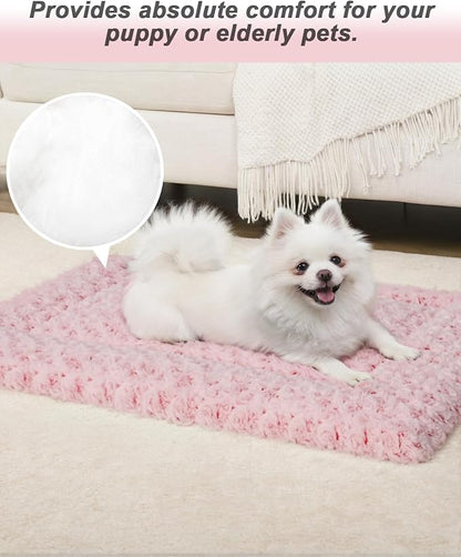 Washable Dog Bed Mat Crate Pad Soft Fluffy Pet Kennel Beds Dog Sleeping Mattress for Large Jumbo Medium Small Dogs, 30 x 19 Inch, Pink