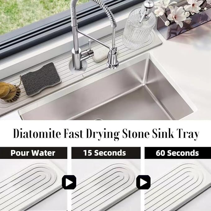 Quick Drying Stone Faucet Mat for Kitchen Sink, 18.1'' Long Diatomite Sink Tray