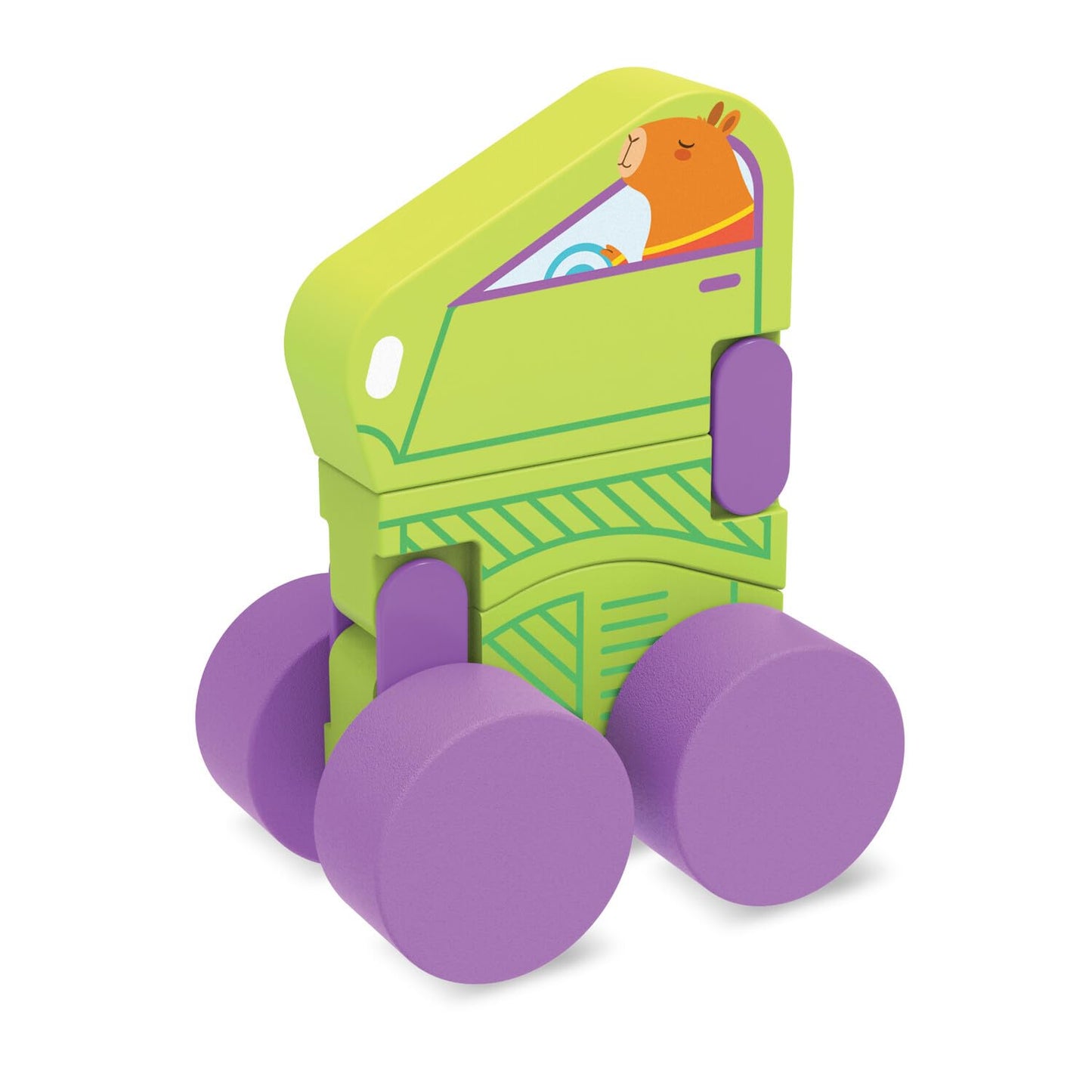 MindWare Konvertibles Transforming Wooden Trucks – 2‑Piece Flip‑&‑Change Vehicle Set with Carry‑Along Box that Becomes 3‑D Road Scene, Toddler Toy for Ages 18 Months +