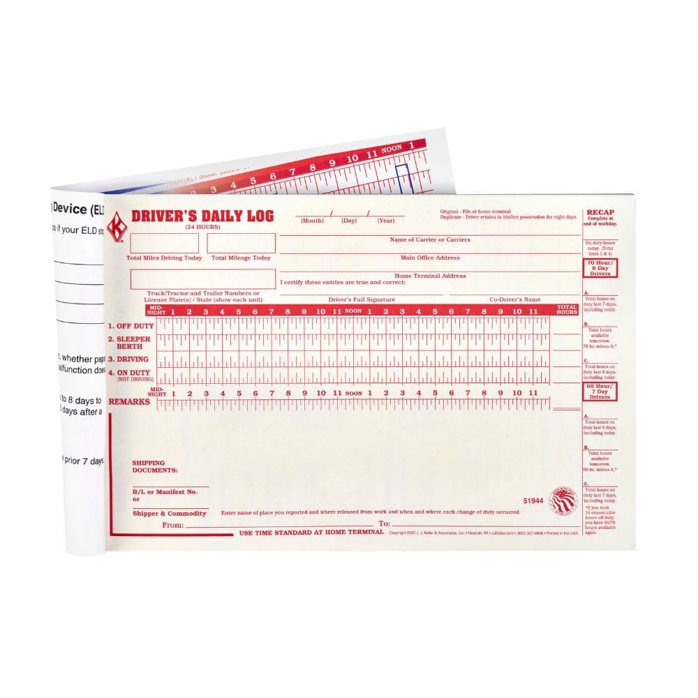 ELD Backup Driver Log Book 5-pk. with Detailed Driver Vehicle Inspection Report & Daily Recap - Book Format, 2-Ply Carbonless, 8.5" x 5.5", 10 Sets of Forms Per Book - J. J. Keller & Associates