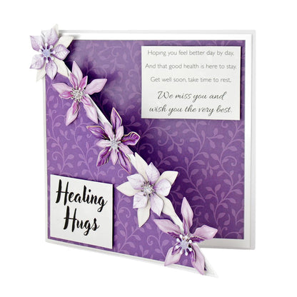 Katy Sue Dusky Violet Blooms, Die Cut Flowers & Leaves Pack. 12 Sheets of Pre-Cut Double-Sided Paper Flowers & Leaves in a Purple Colorway from Card Making Supplies. UK-Made.