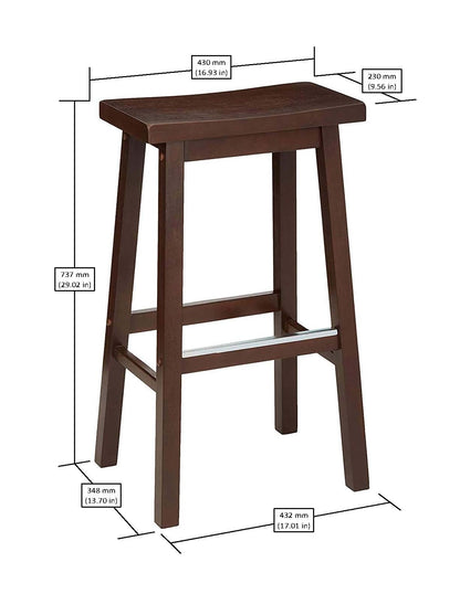 Amazon Basics Solid Wood Saddle-Seat Counter Height Bar Stools for Kitchen Island and Home Bar with Footrest, 29-Inch Height, Walnut, Set of 2