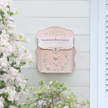 Wall Mount Mailboxes for Outside Vintage Mail Boxes for House Outside Metal Door Mailbox Drop Box Antique Style Nostalgic Charm Home Decorative, Pink