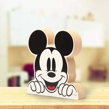 Disney Mickey Mouse Head Shelf Sitter Decor - Chunky Wood Block Cutout for Kids' Bedroom, Play Room or Office