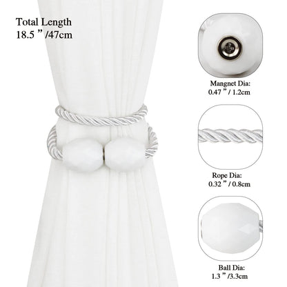 Porlau Strong Magnetic Curtain Tiebacks White 4 Pack Decorative Tie Backs Outdoor Curtain Rope Tiebacks Elegant Curtain Holdbacks for Drapes