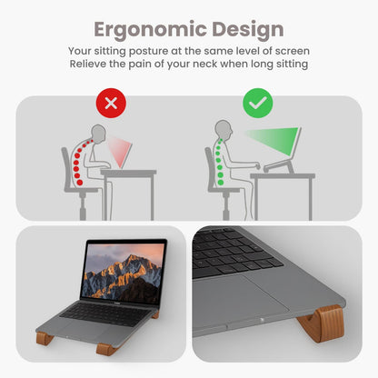 Fida Horeca Wooden Laptop Stand | Ergonomic Laptop Riser | Handcrafted from American Pine Wood | Walnut Finish | 9.84 x 1.57 x 2.76 in | Home, Office & Studio Use